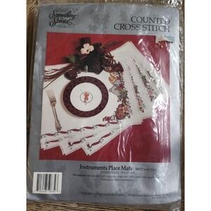Candamar Designs Counted Cross Stitch Kit Place Mats Instrumental Vintage New
